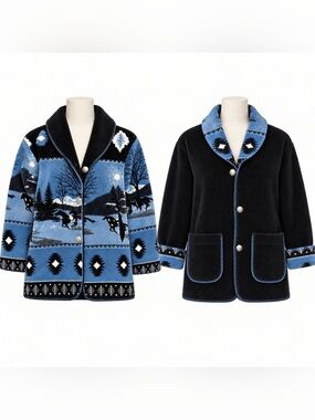 Vintage Denali Reversible Horse Southwestern Fleece Coat USA Medium